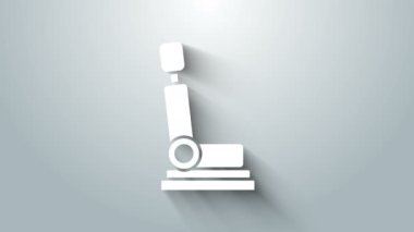 Gri arka planda beyaz araba koltuğu simgesi izole edildi. Araba koltuğu. 4K Video hareketli grafik canlandırması