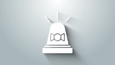 Beyaz Flaşçı siren simgesi gri arkaplanda izole edildi. Acil durum sireni. 4K Video hareketli grafik canlandırması