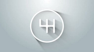 Beyaz Dişli şekil değiştiren simgesi gri arkaplanda izole edildi. İletişim simgesi. 4K Video hareketli grafik canlandırması