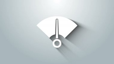 Gri arkaplanda beyaz hız göstergesi simgesi izole edildi. 4K Video hareketli grafik canlandırması