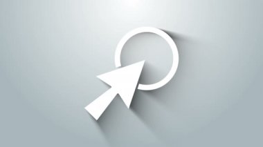 Beyaz Ok imleç simgesi gri arkaplanda izole edildi. 4K Video hareketli grafik canlandırması