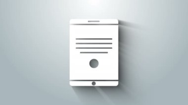 Beyaz Tablet simgesi gri arkaplanda izole edildi. 4K Video hareketli grafik canlandırması