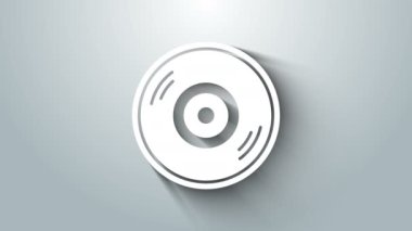 Beyaz Vinil disk simgesi gri arkaplanda izole edildi. 4K Video hareketli grafik canlandırması