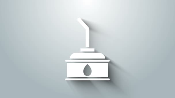 Weißer Kanister für Motoröl-Symbol isoliert auf grauem Hintergrund. Ölliter. Ölwechsel Service und Reparatur. 4K Video Motion Grafik Animation — Stockvideo