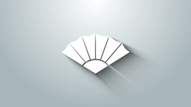 Blanco Papel tradicional chino o japonés plegable icono del ventilador aislado sobre fondo gris. Animación gráfica de vídeo 4K — Vídeo de stock