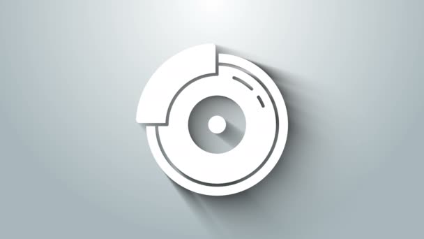 Bílý brzdový kotouč s ikonu kaliper izolované na šedém pozadí. Grafická animace pohybu videa 4K — Stock video