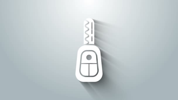 White Car key with remote icon isolated on grey background. Car key and alarm system. 4K Video motion graphic animation — Stock Video