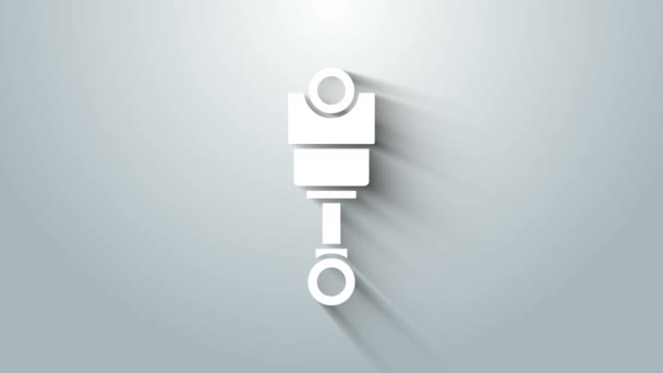 Weißes Motorkolben-Symbol isoliert auf grauem Hintergrund. Kolbenschild für den Automotor. 4K Video Motion Grafik Animation — Stockvideo