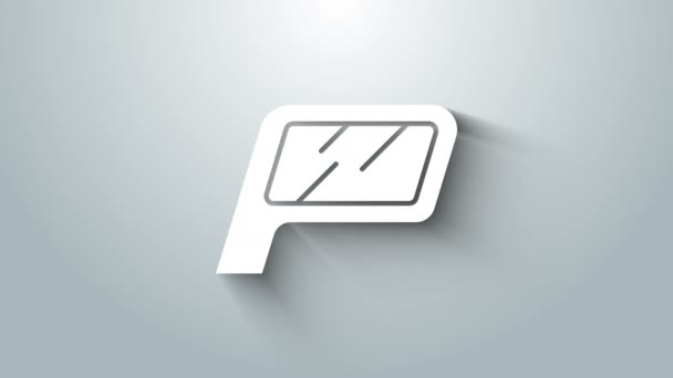 Icona specchio auto bianca isolata su sfondo grigio. Animazione grafica 4K Video motion — Video Stock