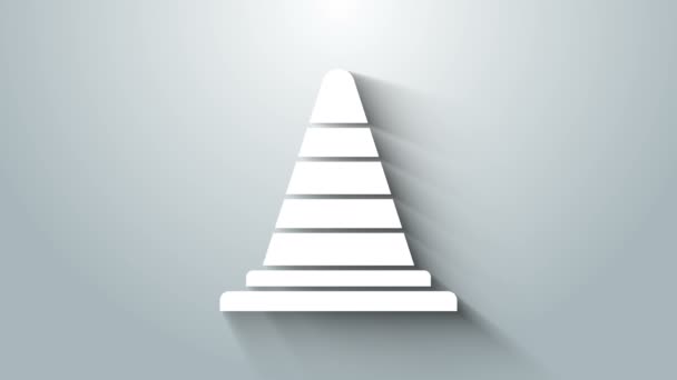 Icono de cono de tráfico blanco aislado sobre fondo gris. Animación gráfica de vídeo 4K — Vídeo de stock