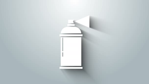 Weißes Spraydosensymbol isoliert auf grauem Hintergrund. 4K Video Motion Grafik Animation — Stockvideo