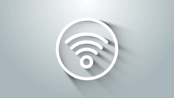 Icono de símbolo de red inalámbrica Wi-Fi blanco aislado sobre fondo gris. Animación gráfica de vídeo 4K — Vídeos de Stock