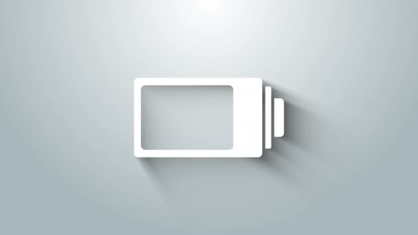 グレーの背景に隔離されたホワイトバッテリー充電レベルインジケータアイコン。4Kビデオモーショングラフィックアニメーション — ストック動画