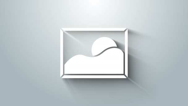 灰色の背景に隔離された白い風景アイコン。4Kビデオモーショングラフィックアニメーション — ストック動画