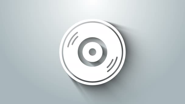 Bílý vinyl disk ikona izolované na šedém pozadí. Grafická animace pohybu videa 4K — Stock video