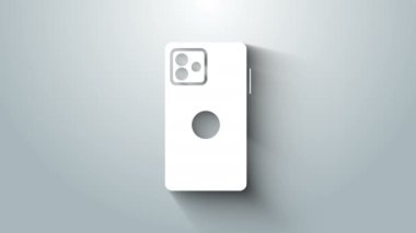 Beyaz Akıllı Telefon, gri arkaplanda izole edilmiş bir cep telefonu simgesi. 4K Video hareketli grafik canlandırması