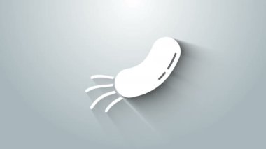 Beyaz Bakteri simgesi gri arkaplanda izole edildi. Bakteriler ve mikroorganizmalar, sebep olan mikroorganizma hastalıkları, hücre kanseri, mikrop, virüs, mantar. 4K Video hareketli grafik canlandırması