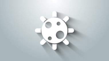 Beyaz Bakteri simgesi gri arkaplanda izole edildi. Bakteriler ve mikroorganizmalar, sebep olan mikroorganizma hastalıkları, hücre kanseri, mikrop, virüs, mantar. 4K Video hareketli grafik canlandırması