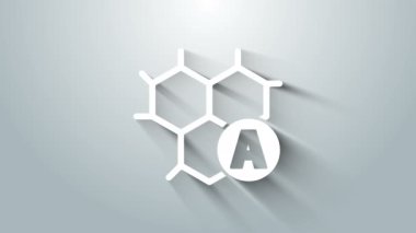 Beyaz Kimyasal Formül simgesi gri arkaplanda izole edildi. Yenilikçi tıp, sağlık, araştırma ve bilim için soyut altıgen. 4K Video hareketli grafik canlandırması