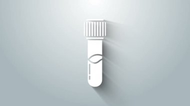 Gri arkaplanda beyaz test tüpü ve kimyasal test ikonu izole edildi. Laboratuvar cam levhası. 4K Video hareketli grafik canlandırması