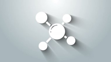 Beyaz Molekül simgesi gri arkaplanda izole edildi. Kimya moleküllerinin yapısı, fen öğretmenlerinin yenilikçi eğitim posteri. 4K Video hareketli grafik canlandırması