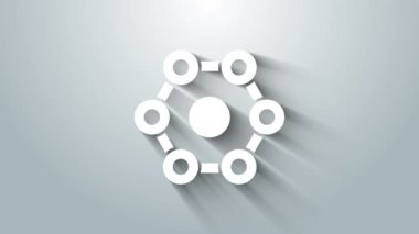 Beyaz Kimyasal Formül simgesi gri arkaplanda izole edildi. Yenilikçi tıp, sağlık, araştırma ve bilim için soyut altıgen. 4K Video hareketli grafik canlandırması