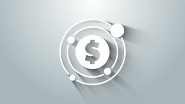 Gri arkaplanda dolar sembolü olan beyaz hedef. Yatırım hedef simgesi. Başarılı iş konsepti. Nakit ya da para. 4K Video hareketli grafik canlandırması