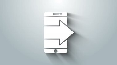 Beyaz Akıllı Telefon, gri arkaplanda izole edilmiş bir cep telefonu simgesi. 4K Video hareketli grafik canlandırması