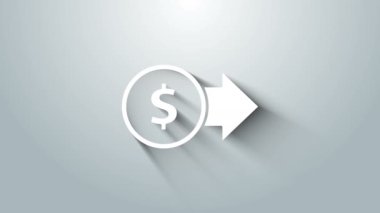 Gri arkaplanda dolar sembolü olan beyaz sikke parası. Bankacılık işareti. Para sembolü. 4K Video hareketli grafik canlandırması