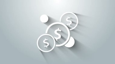 Gri arkaplanda dolar sembolü olan beyaz sikke parası. Bankacılık işareti. Para sembolü. 4K Video hareketli grafik canlandırması