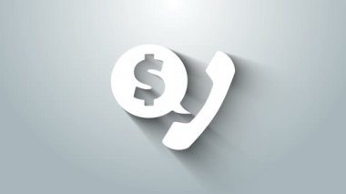 Beyaz telefon ahizesi ve konuşma balonu sohbet simgesi gri arkaplanda izole edildi. Telefon işareti. 4K Video hareketli grafik canlandırması