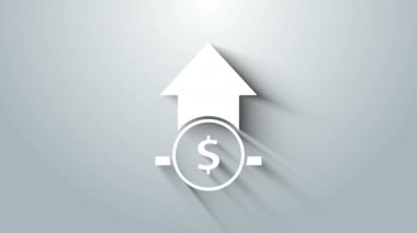 Beyaz Finansal büyüme ve madeni para ikonu gri arka planda izole edilmiş. Gelirleri arttırıyorum. 4K Video hareketli grafik canlandırması