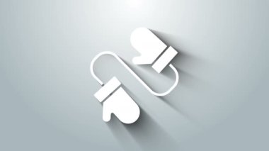 Beyaz örgü Noel eldiveni ikonu gri arka planda izole edilmiş. Mitten simgesi. Mutlu Noeller ve mutlu yıllar. 4K Video hareketli grafik canlandırması