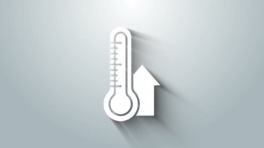 Beyaz Meteoroloji termometresi gri arkaplanda izole edilmiş ikonu ölçüyor. Termometre termometresi sıcak ya da soğuk hava gösteriyor. 4K Video hareketli grafik canlandırması