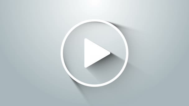 Wit Speel in cirkel pictogram geïsoleerd op grijze achtergrond. 4K Video motion grafische animatie — Stockvideo
