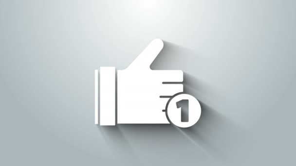 Mão branca como ícone isolado no fundo cinza. Animação gráfica em movimento de vídeo 4K — Vídeo de Stock