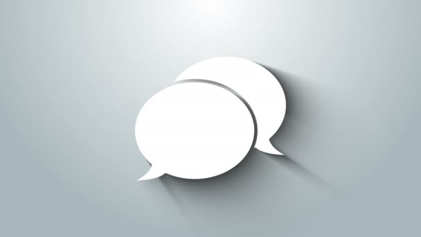 Fehér beszéd buborék chat ikon elszigetelt szürke alapon. Üzenet ikon. Kommunikáció vagy megjegyzés chat szimbólum. 4K Videó mozgás grafikus animáció — Stock videók