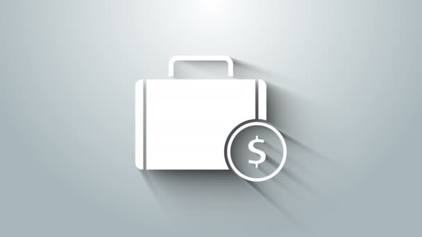 Weiße Aktentasche und Geldsymbol isoliert auf grauem Hintergrund. Business Case Zeichen. Geschäftsportfolio. 4K Video Motion Grafik Animation — Stockvideo
