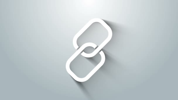 Icona a catena bianca isolata su sfondo grigio. Collegamento singolo. Animazione grafica 4K Video motion — Video Stock