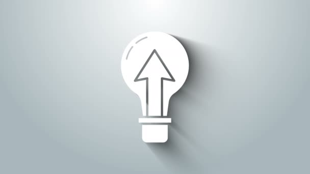 Fehér villanykörte ikon elszigetelt szürke háttér. Energia és ötlet szimbólum. Elektromos lámpa. 4K Videó mozgás grafikus animáció — Stock videók