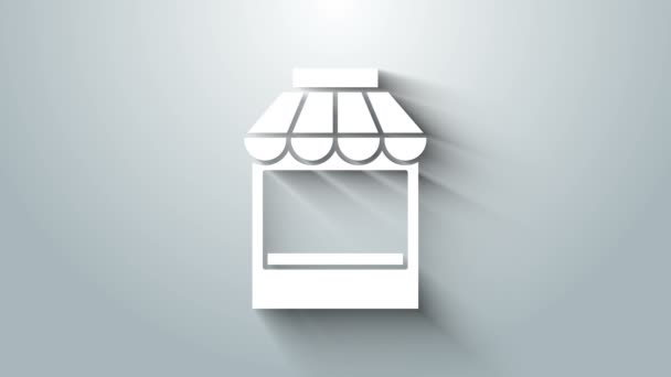 Vit Shopping byggnad eller marknadsbutik ikon isolerad på grå bakgrund. Butikskonstruktion. 4K Video motion grafisk animation — Stockvideo