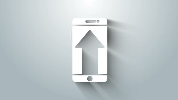 Witte Smartphone, mobiele telefoon pictogram geïsoleerd op grijze achtergrond. 4K Video motion grafische animatie — Stockvideo