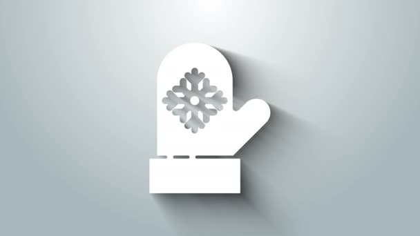 Icono blanco de la manopla de Navidad aislado sobre fondo gris. Animación gráfica de vídeo 4K — Vídeo de stock