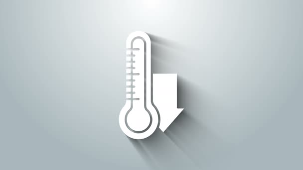 Biały termometr meteorologiczny ikona pomiarowa izolowana na szarym tle. Urządzenia termometryczne pokazujące gorącą lub zimną pogodę. 4K Animacja graficzna ruchu wideo — Wideo stockowe