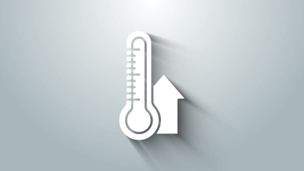 Termómetro de meteorología blanca que mide el icono aislado sobre fondo gris. Equipo de termómetro que muestra clima caliente o frío. Animación gráfica de vídeo 4K — Vídeos de Stock