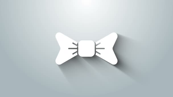 白色弓形领带图标孤立在灰色背景。4K视频运动图形动画 — 图库视频影像