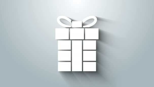 Icona scatola regalo bianca isolata su sfondo grigio. Buon Natale e felice anno nuovo. Animazione grafica 4K Video motion — Video Stock