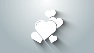 Beyaz Kalp simgesi gri arkaplanda izole edildi. Romantik sembol, bağlanma, tutku ve düğün. Sevgililer Günü sembolü. 4K Video hareketli grafik canlandırması