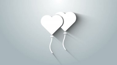 Kalp şeklinde beyaz balonlar ve gri arka planda izole edilmiş kurdele ikonu. Sevgililer Günü. 4K Video hareketli grafik canlandırması