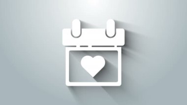 Gri arkaplanda kalp ikonu olan beyaz takvim. Sevgililer Günü. Aşk sembolü. 14 Şubat. 4K Video hareketli grafik canlandırması